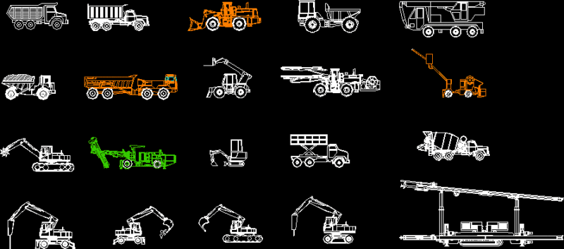 Library Of Construction Vehicles 1 DWG Block for AutoCAD