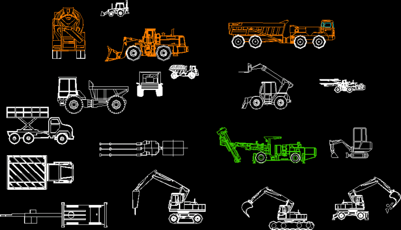 Library Of Construction Vehicles 2 DWG Block for AutoCAD