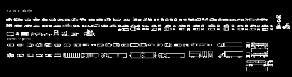 Library Of Vehicles , Cars, Vans, Buses, Trucks 2D DWG Plan for AutoCAD