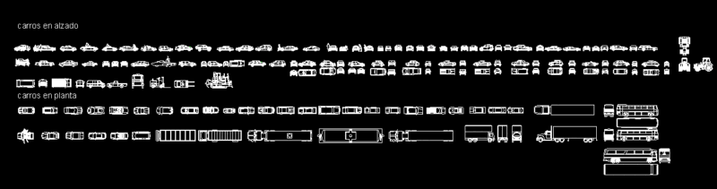 Library Of Vehicles , Cars, Vans, Buses, Trucks 2D DWG Plan for AutoCAD