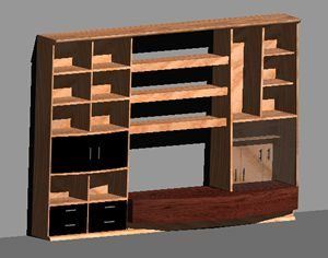 TV Showcase with Shelves and Cupboards 3D DWG Model for AutoCAD