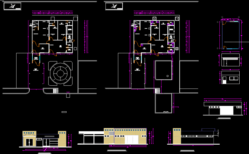 Office / Medical / Plant Plant Roof Front And Rear Side Facade DWG Block for AutoCAD