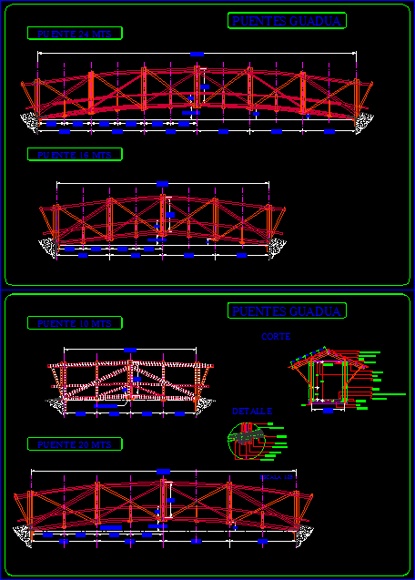 Pedestrian Bridges From Guadua DWG Detail for AutoCAD • Designs CAD