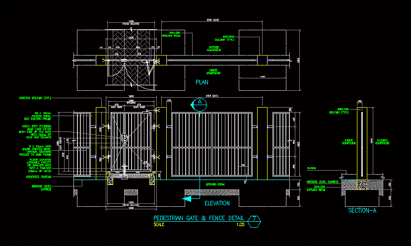 Typical Fence And Entrance Gate Details Free Cad Bloc