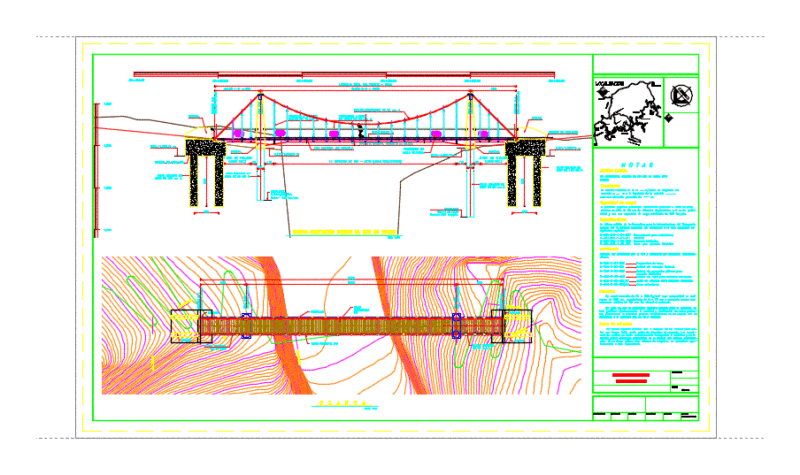 Pedestrian Suspension Bridge – 2D DWG Plan for AutoCAD