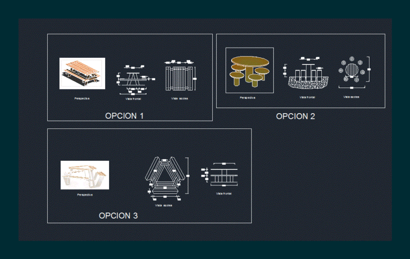 Picnic Tables 2D DWG Block for AutoCAD