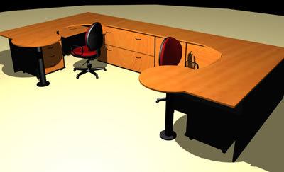 C Shaped Office Desks For 2 People 3d Max Model For 3d Studio