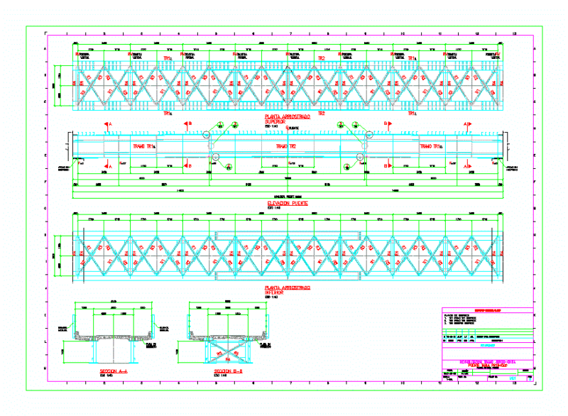 Plano Auto Metal Bridge Beams Light = 28m DWG Section for AutoCAD