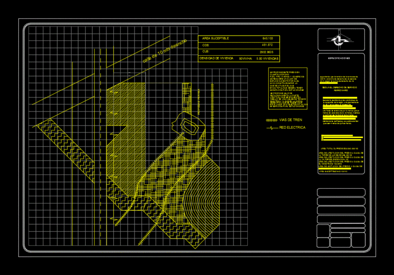Powerline Affectations; Railroad Track And River 2D DWG Plan for AutoCAD
