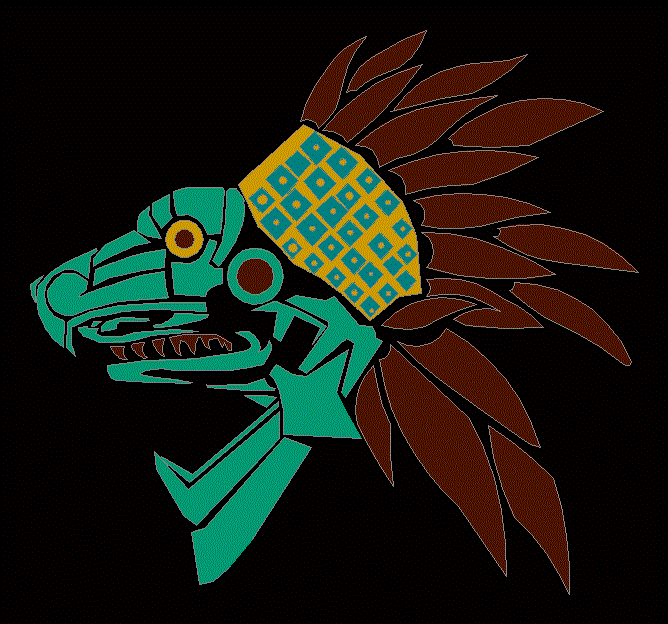 Symbol of Quetzalcoatl plant colors; quetzalcoatl head; block Quetalcoatl L...