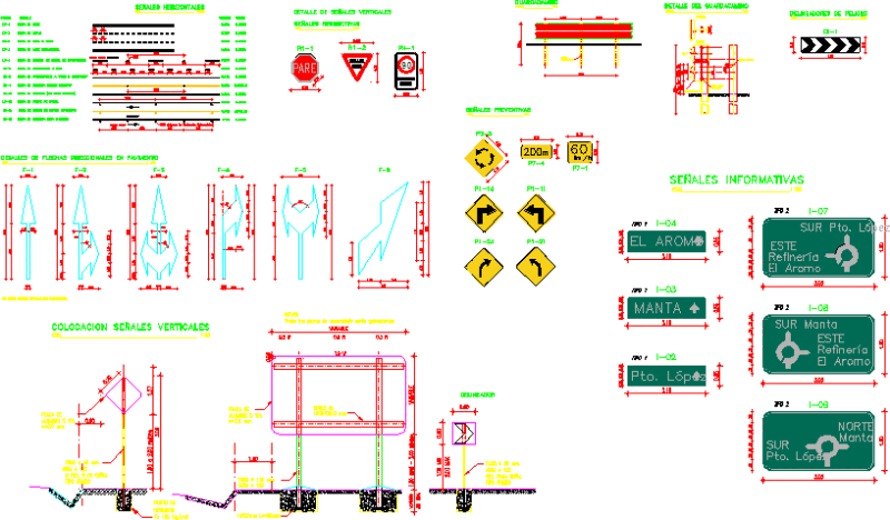 Road Signs And Demarcations DWG Block for AutoCAD