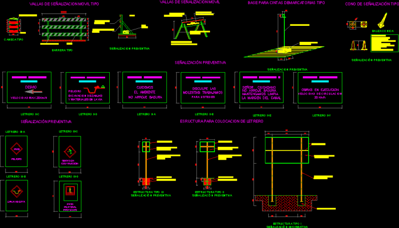 Road Signs, Construction And Environmental Impacts, Installations DWG Block for AutoCAD
