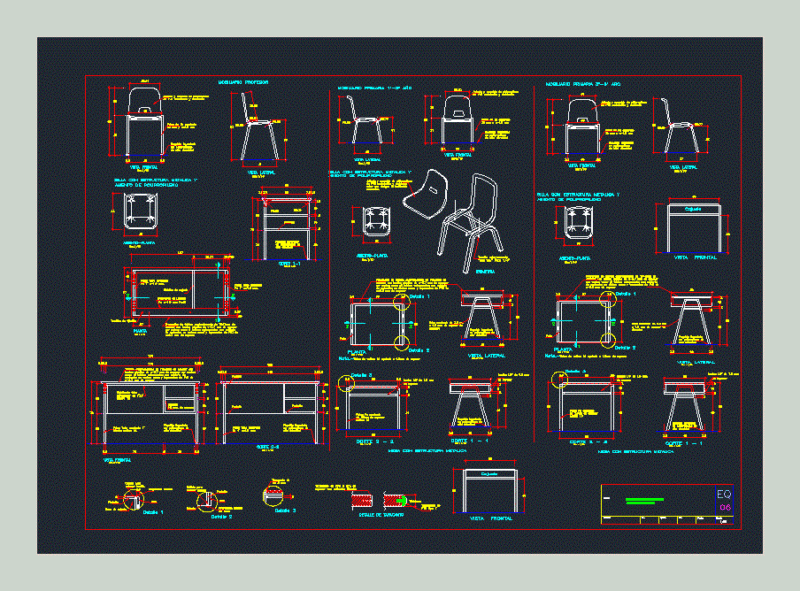 School Furniture DWG Detail for AutoCAD