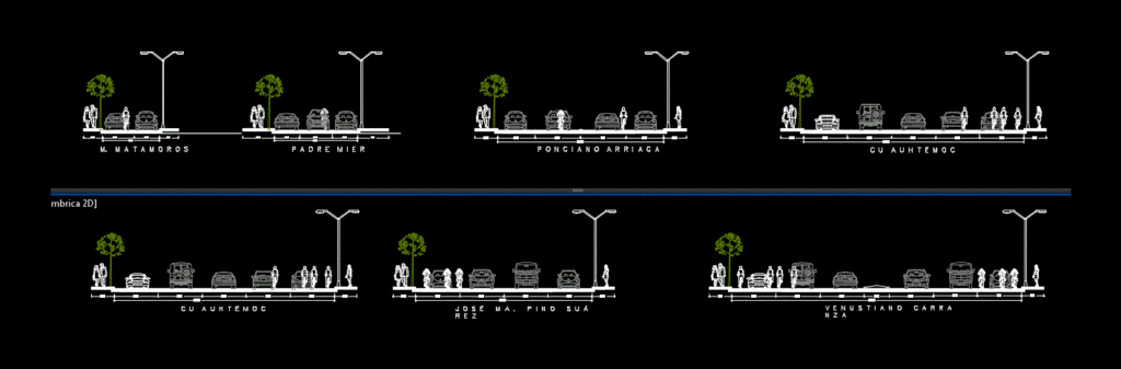 Section Street – Downtown Monterrey 2D DWG Section for AutoCAD