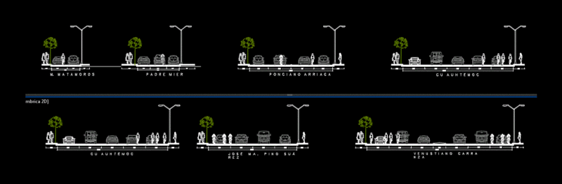 Section Street – Downtown Monterrey 2D DWG Section for AutoCAD