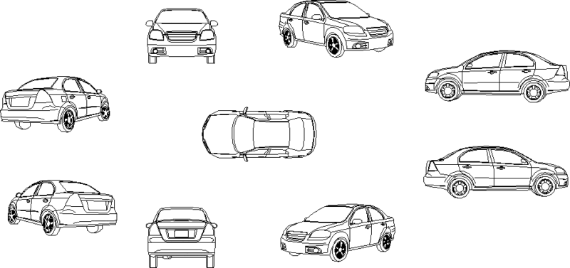 Sedan 4 Doors – 8 Views DWG Block for AutoCAD