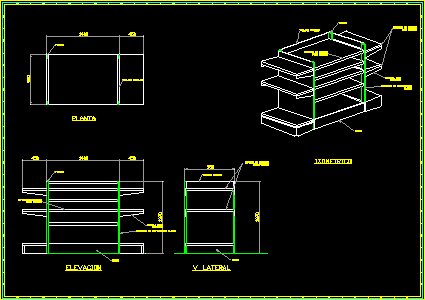 Display Shelves with Center and Double Side Racks 2D DWG 