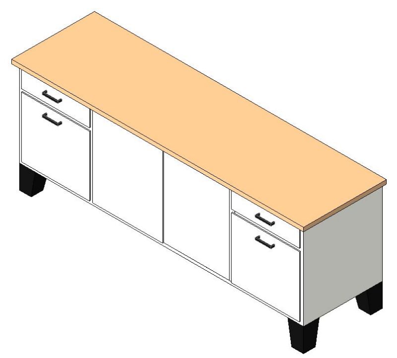 Long 4-Door Storage Sideboard 3D Revit Model
