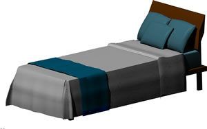 Single Bed with 3 Square Pillow 3D DWG Model for AutoCAD