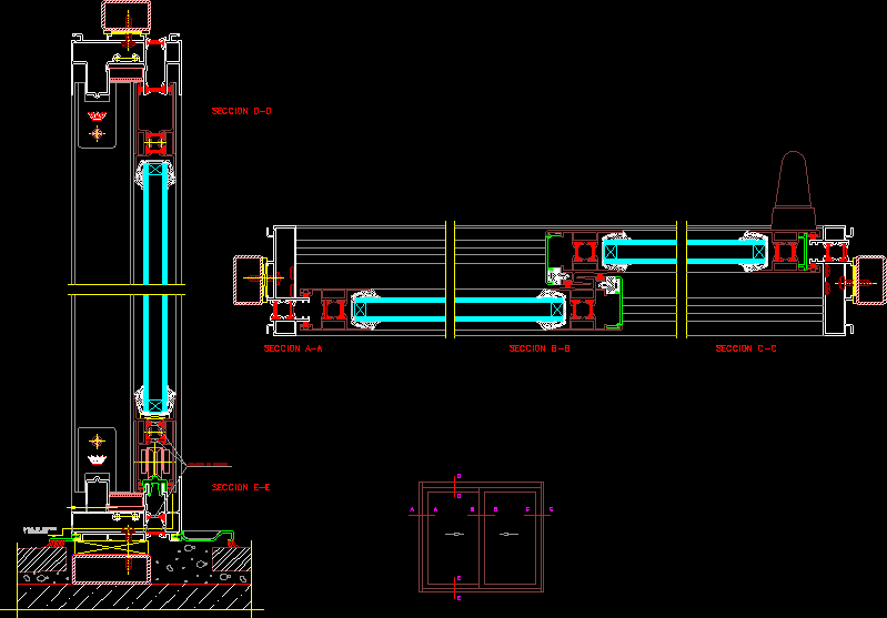 sliding dwg window section autocad bibliocad cad windows aluminum drawing doors