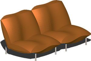 Double Seat Sofa without Armrest 3D DWG Model for AutoCAD