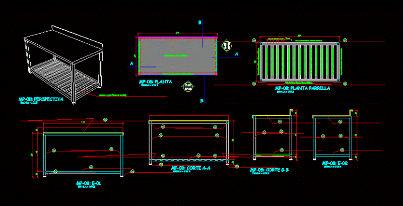 Stainless Steel Bench DWG Elevation for AutoCAD