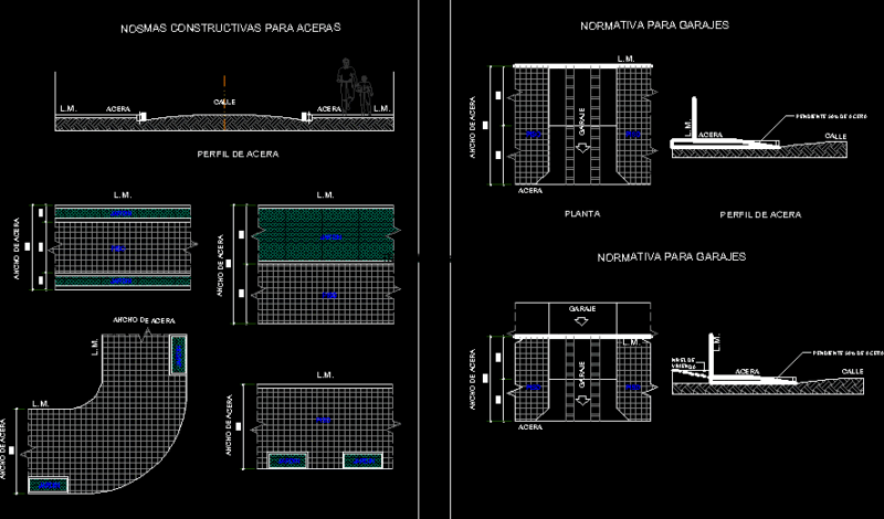 Standards For Sidewalks And Streets With Garages DWG Block for AutoCAD
