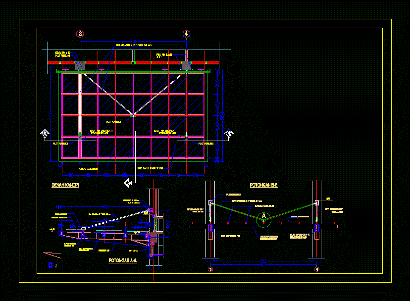 Steel Canopy - Detail With Tempered Glass DWG Detail for AutoCAD