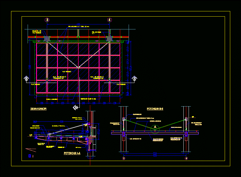 Steel Canopy Detail With Tempered Glass DWG Detail for 