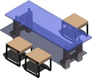 Glass Dining Table with 3 Small Benches 3D DWG Model for AutoCAD