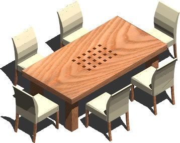 6 Seater Dining Table with Chairs 3D DWG Model for AutoCAD ...