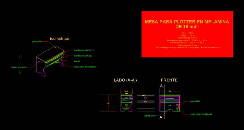 Table Porta Planes DWG Block for AutoCAD