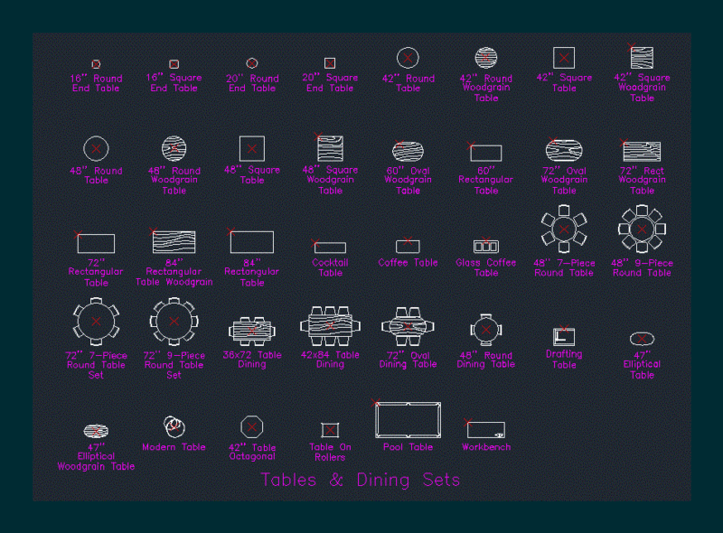 Tables And Dining Sets DWG Block for AutoCAD