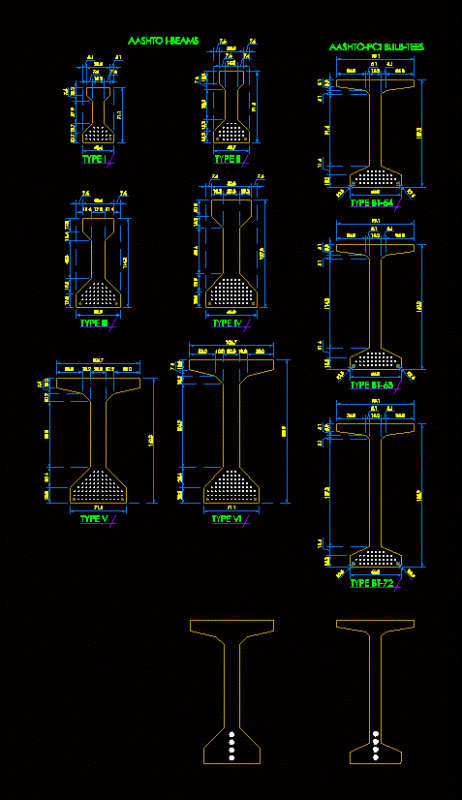 Trabes Aashto I And Bulb – Tees Beams DWG Block for AutoCAD