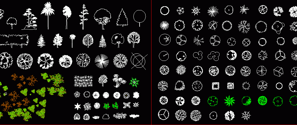 Trees Shrubs and House  Plants 2D DWG Block for AutoCAD 