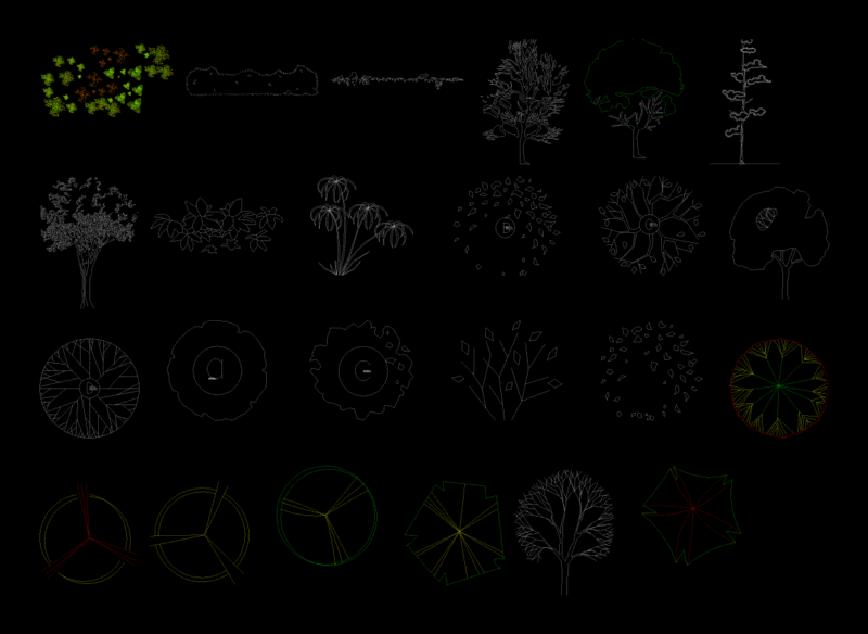 Trees, Shrubs and House Plants 2D DWG Block for AutoCAD