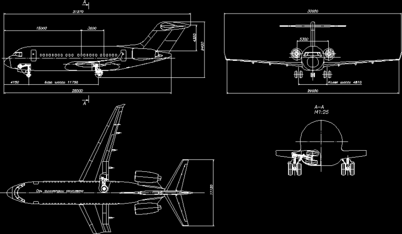 Tupelev Tu-334 Midrange Airliner DWG Block for AutoCAD
