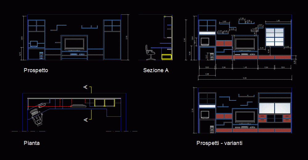 Tv Setwall Unit 2D DWG Block for AutoCAD • Designs CAD