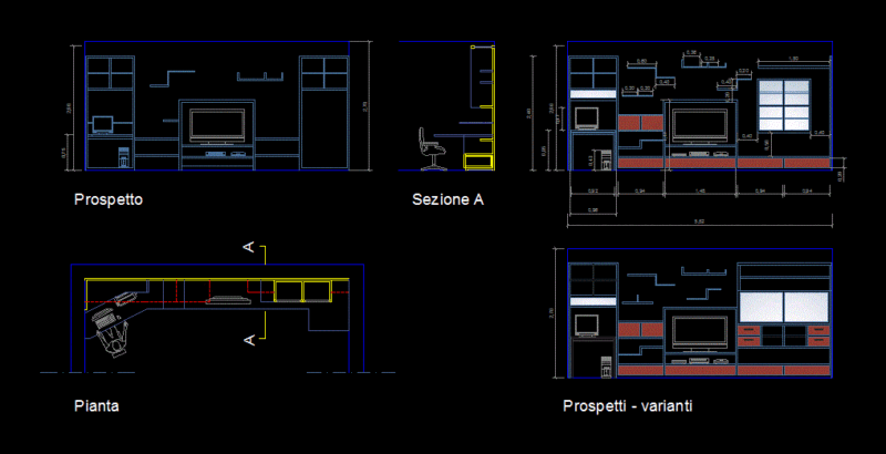Tv Setwall Unit 2D DWG Block for AutoCAD