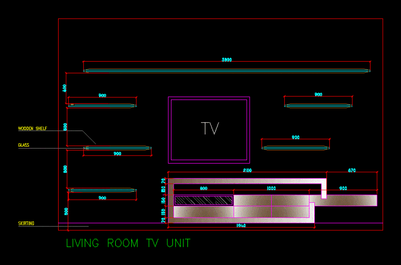 Tv Unit DWG Block for AutoCAD