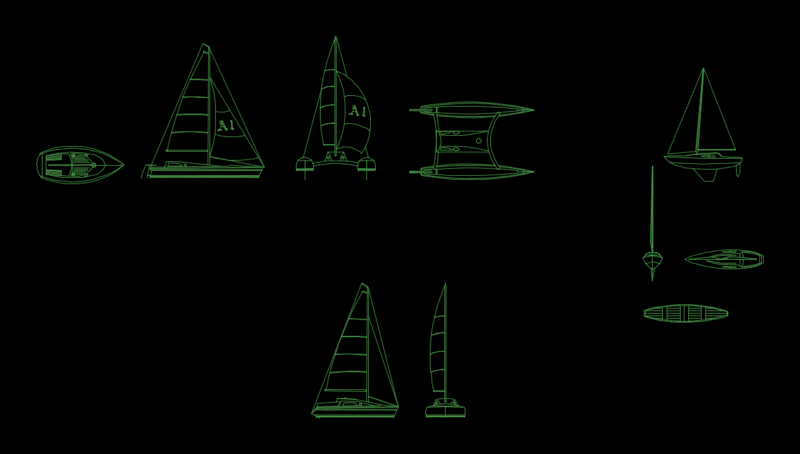 Various Types Of Sailboats DWG Plan for AutoCAD