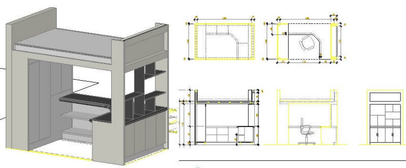 Wood Bunk Bed DWG Block for AutoCAD