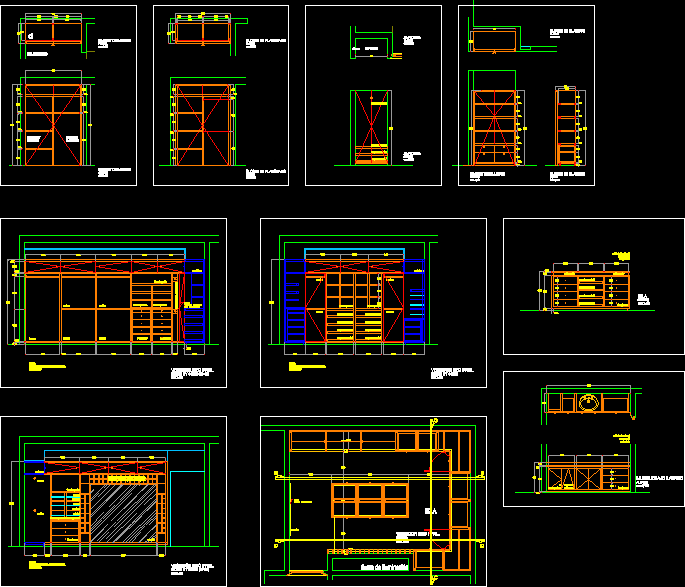 Wooden Kitchen Cabinets And Dressing Room Closets DWG Block for AutoCAD ...