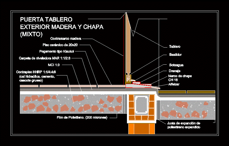 Wooden Board Outside Door And Frame Of Bent Sheet DWG Detail for AutoCAD
