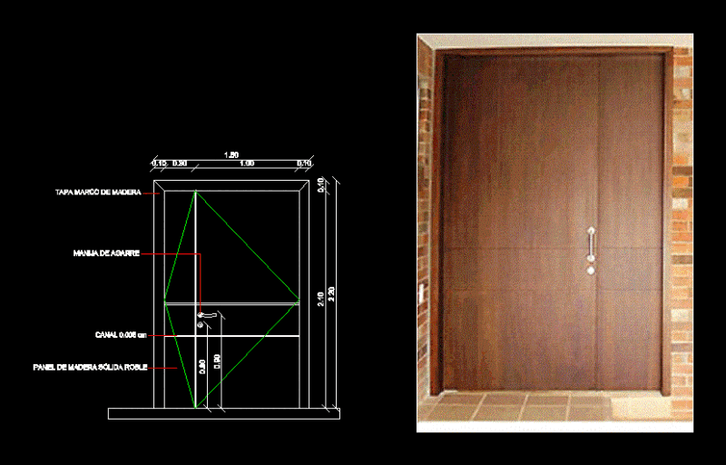 Wooden Door 130 Cm DWG Elevation for AutoCAD