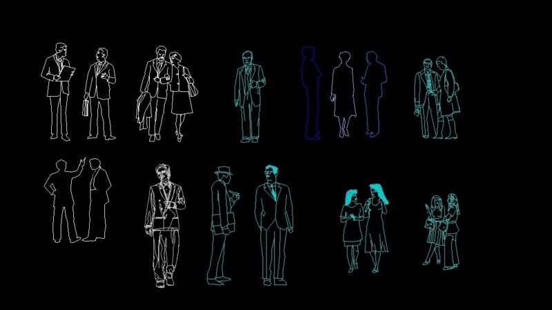 People Human Figures Men And Women Front And Side Elevations 2D DWG Block For AutoCAD