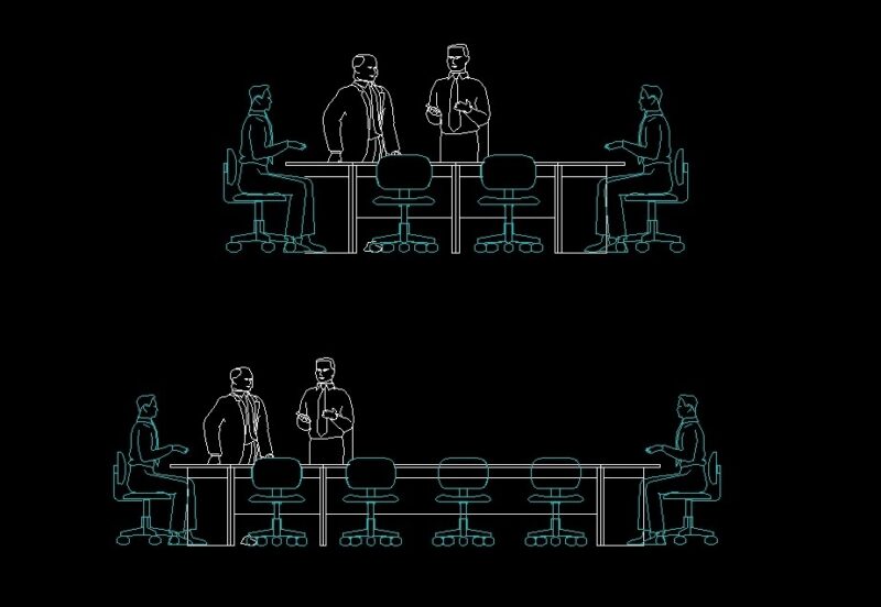 People Sitting At Meeting Table Human Figure Front View Elevation 2D DWG Block For AutoCAD