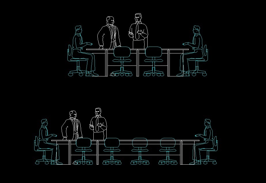 People Sitting At Meeting Table Human Figure Front View Elevation 2D