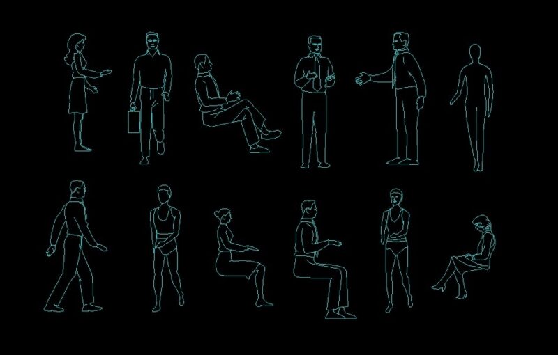 People Human Figures Men And Women Front And Side Elevations 2D DWG Block For AutoCAD