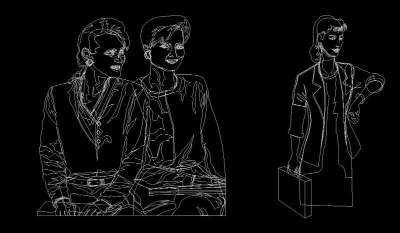Women Sitting Stanidng Speaking Human Figure Front View Elevation 2D DWG Block For AutoCAD
